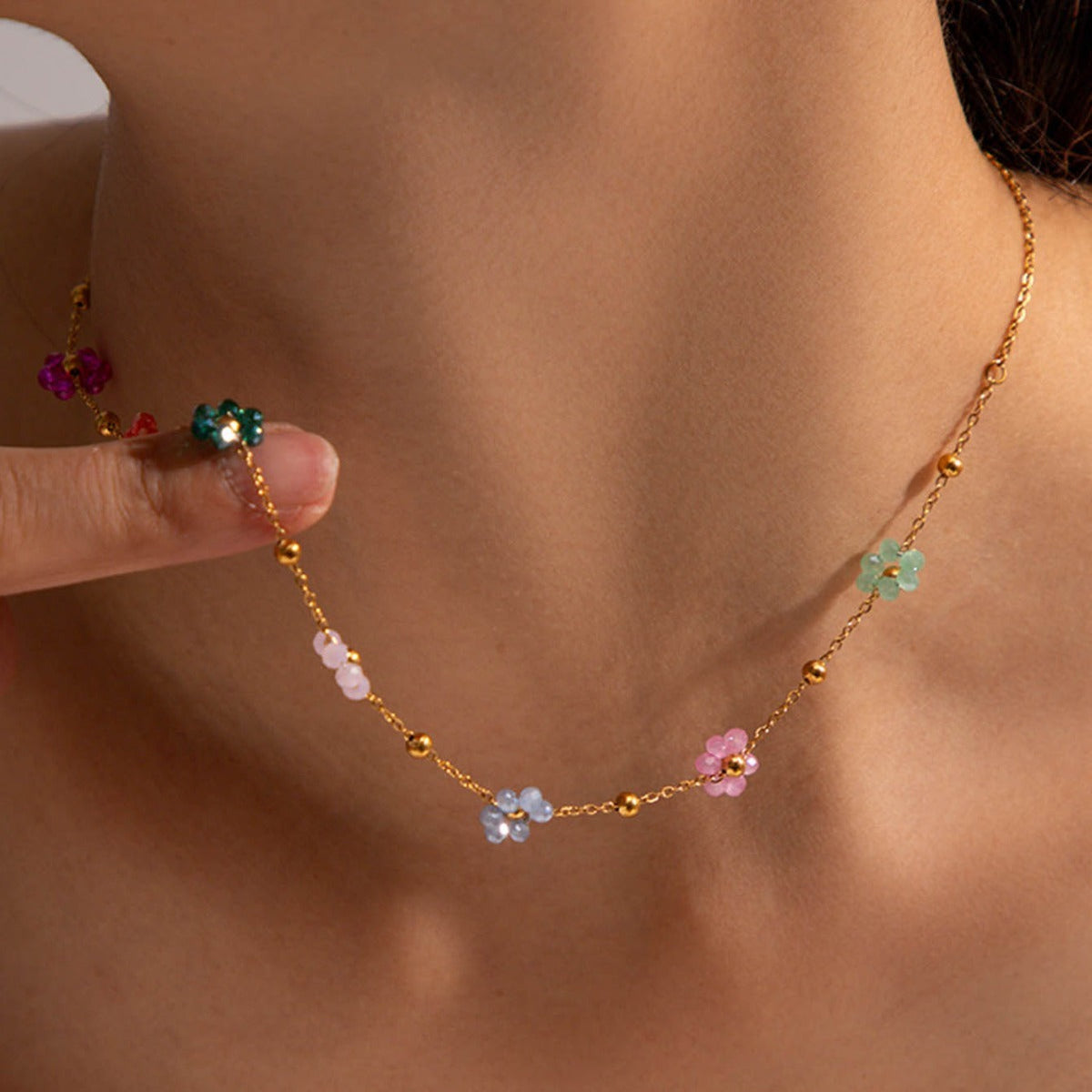Karylle – Gold-Plated Necklace with Small Colorful Flowers
