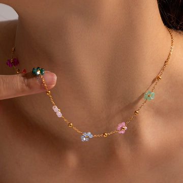 Karylle – Gold-Plated Necklace with Small Colorful Flowers