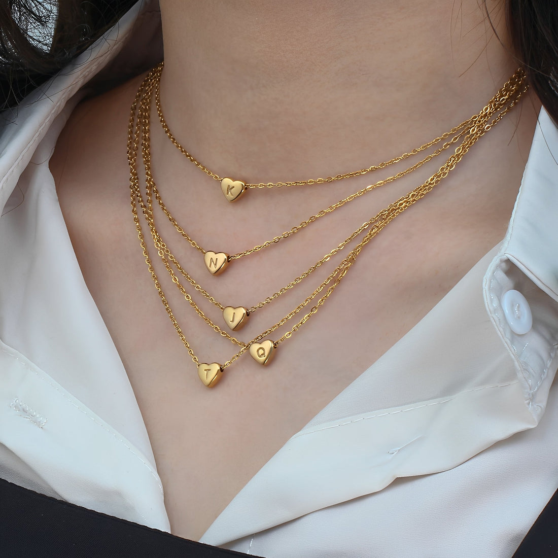 Amora – Heart Initials Necklace in Gold