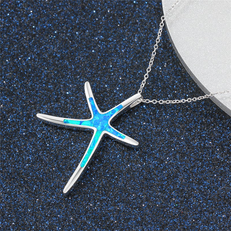 Starla – Silver Necklace Featuring Starfish and Blue Opal