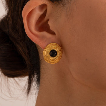 Carrie – Golden Hoops with Black Onyx