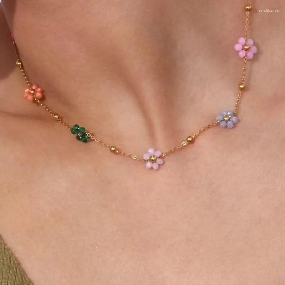 Karylle – Gold-Plated Necklace with Small Colorful Flowers