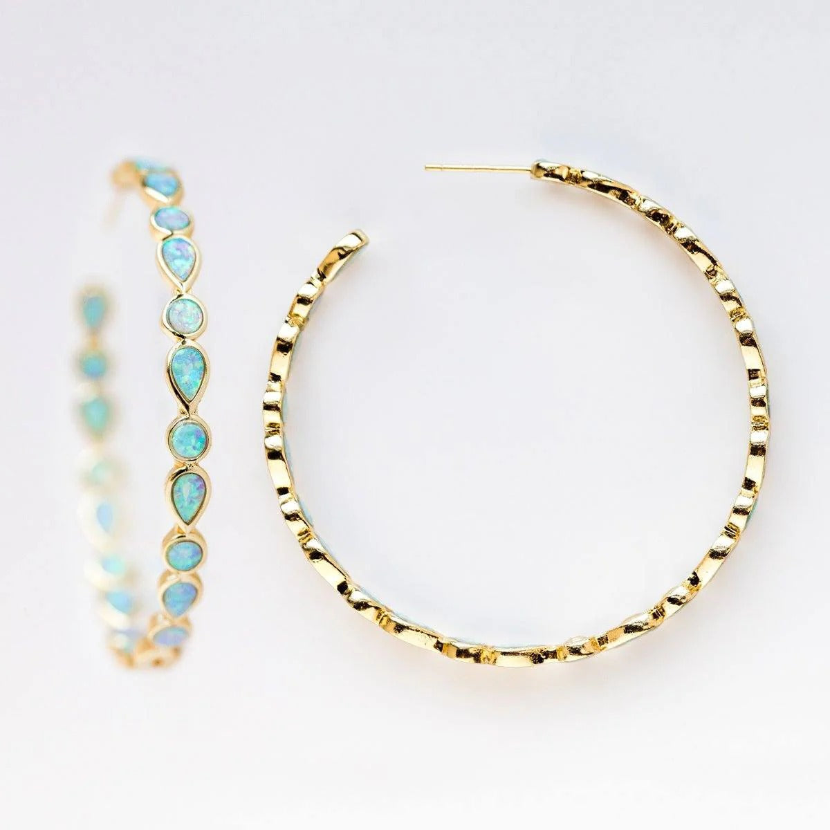 Raya – Vintage Hoops in Gold with Blue Opal