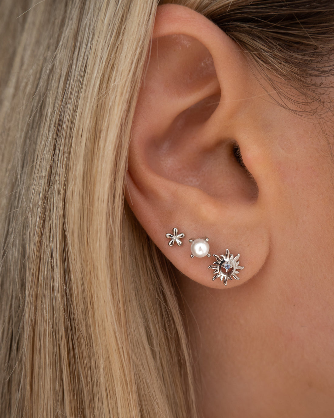 Mini Flower Stud Earrings Crafted from Sterling Silver
