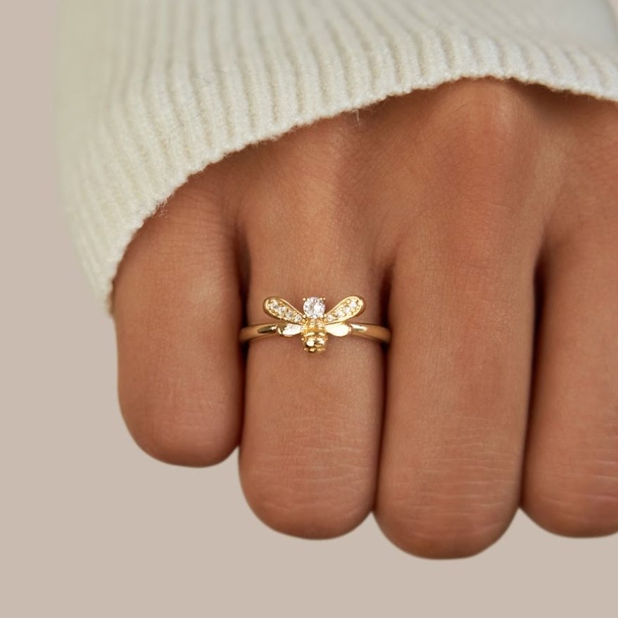 Laila - Crystal and Gold Bee Ring