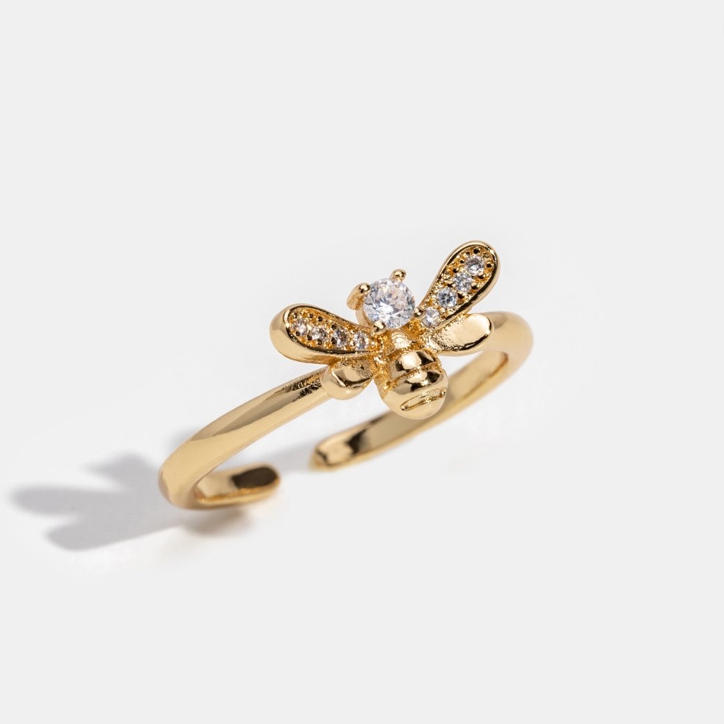 Laila - Crystal and Gold Bee Ring