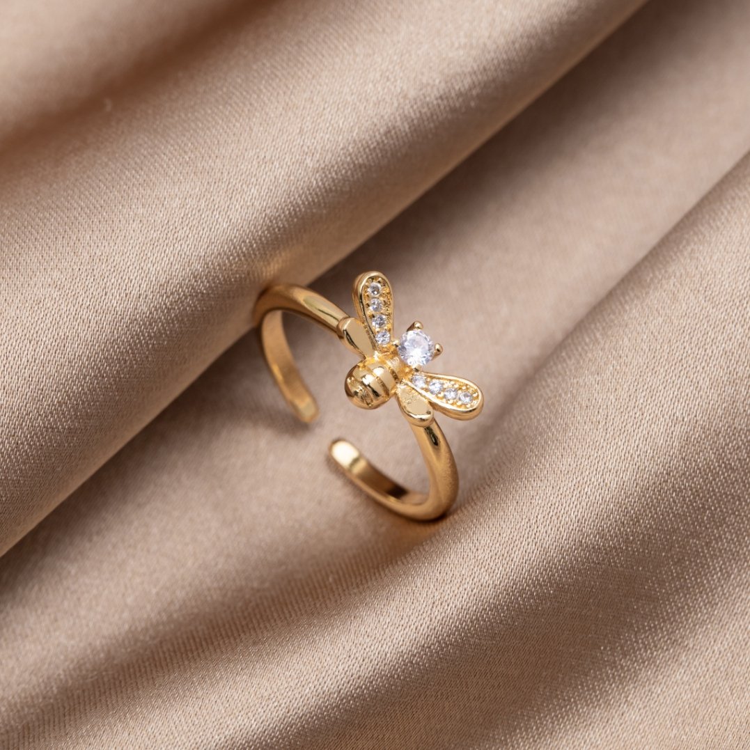 Laila - Crystal and Gold Bee Ring