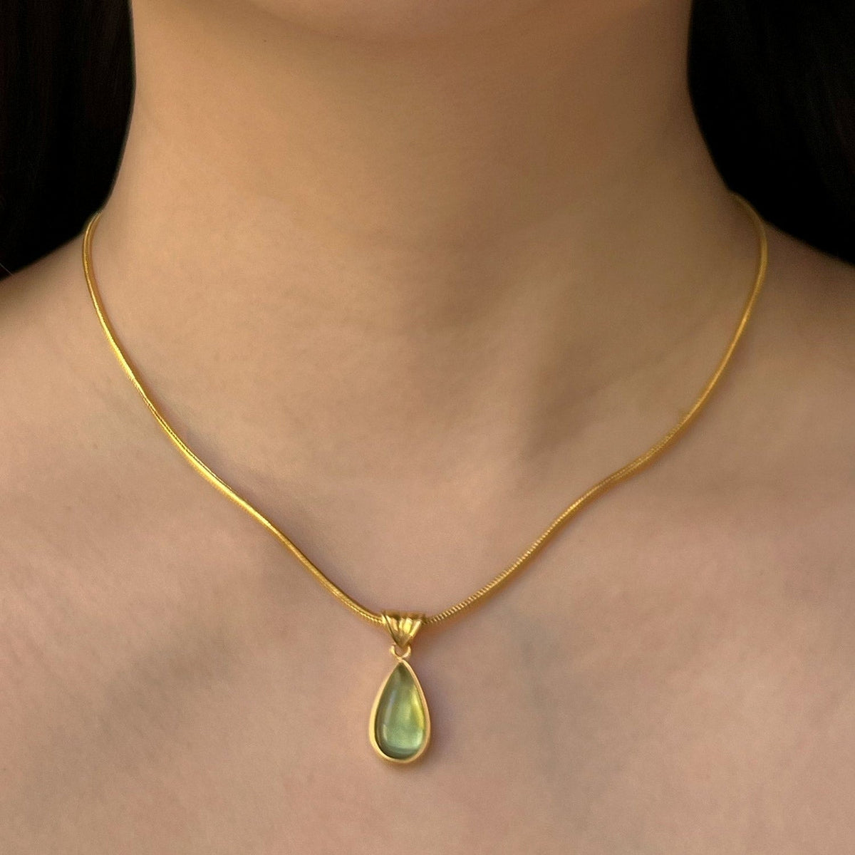 Mermaid Green Drop Gold Necklace