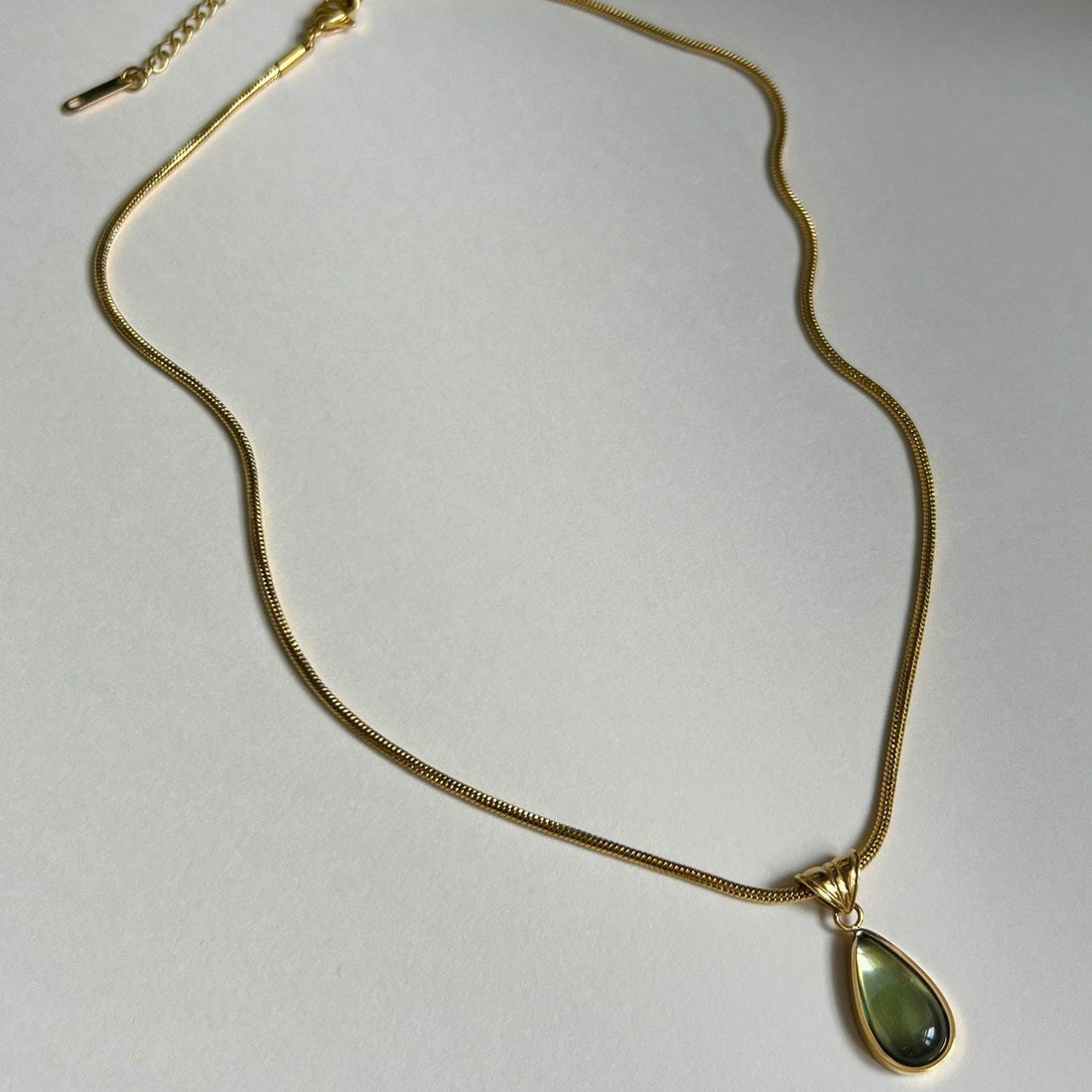 Mermaid Green Drop Gold Necklace