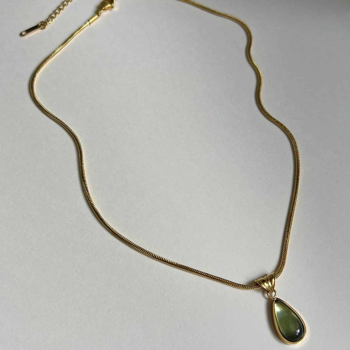 Mermaid Green Drop Gold Necklace