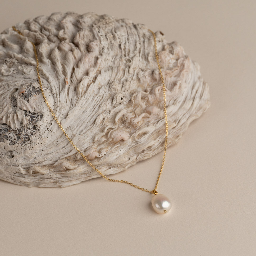 Golden Pearl Necklace - Gleaming Pearl Pendant
