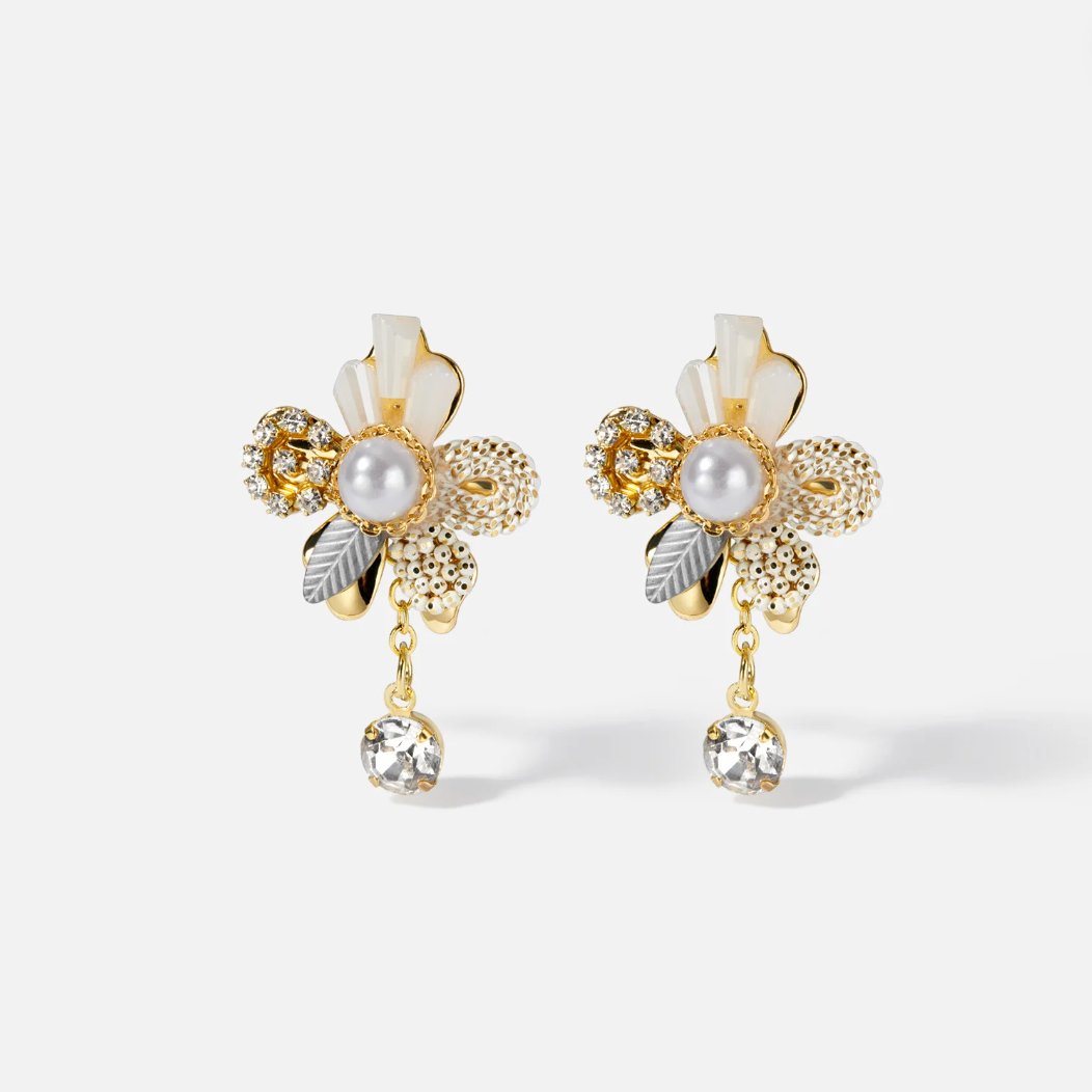 Floral and Crystal Tassel Earrings