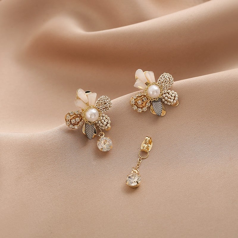 Floral and Crystal Tassel Earrings