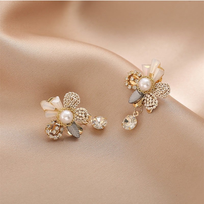 Floral and Crystal Tassel Earrings