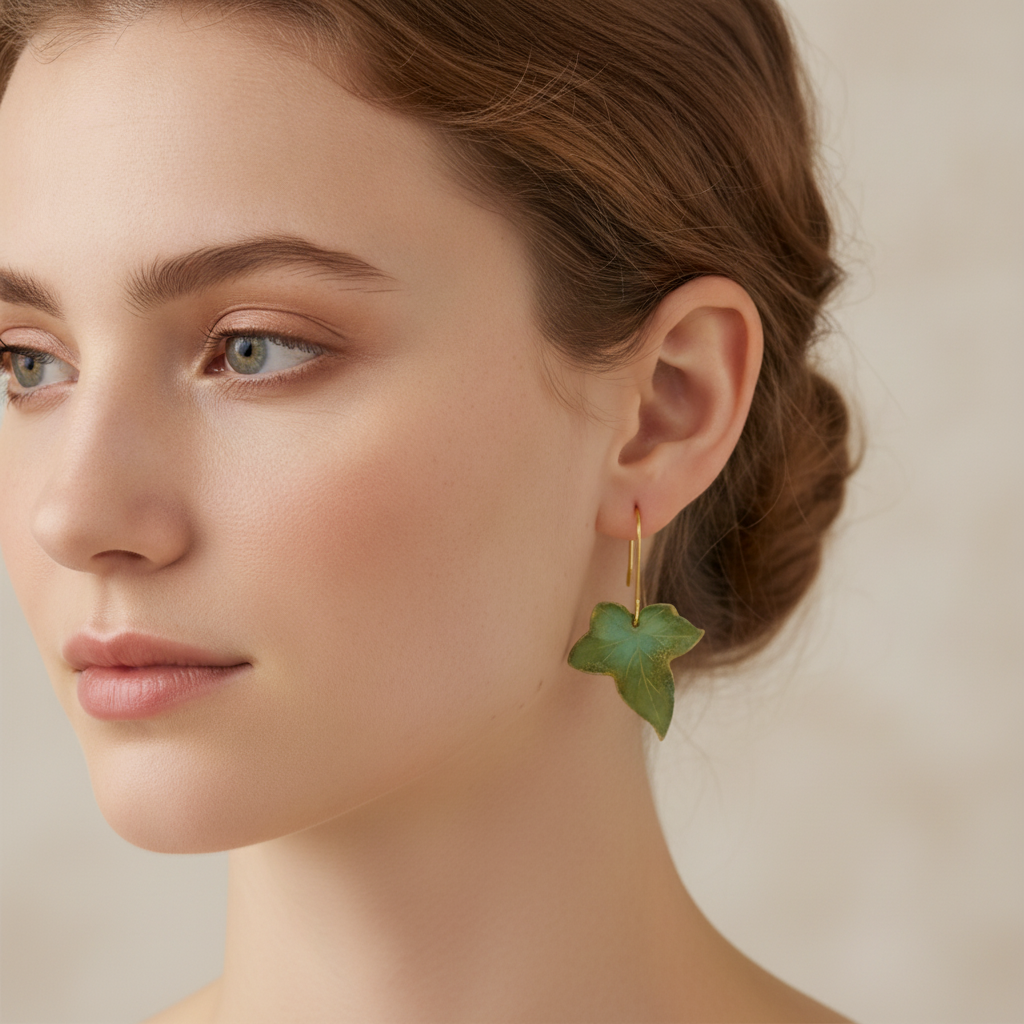 Silva – Vintage Earrings Featuring Green Leaf