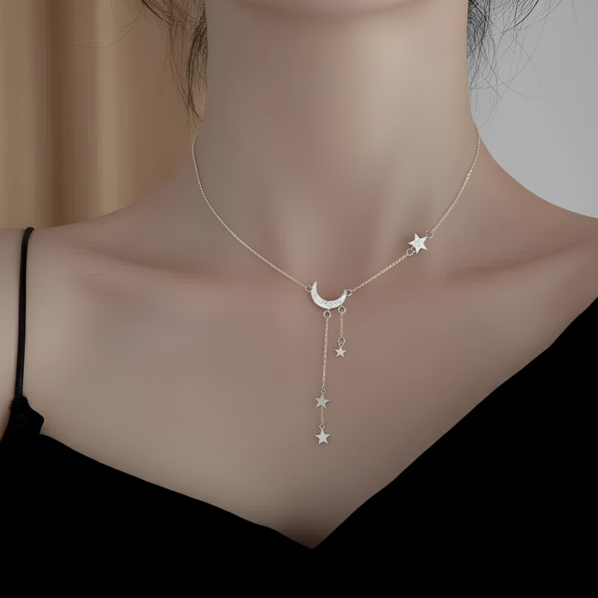 Lunara – Silver Necklace Featuring Moon and Stars