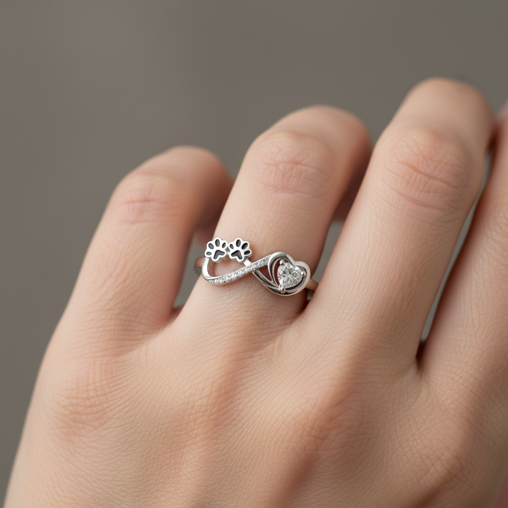 Haruko – Ring Featuring Small Dog Paw Prints