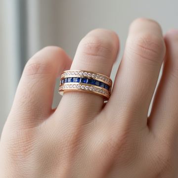Ronan – Men's square ring featuring crystals & gold-plated sapphire