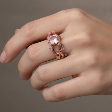 Elina – Enchanted Gold Ring with Pink Crystal and Flower