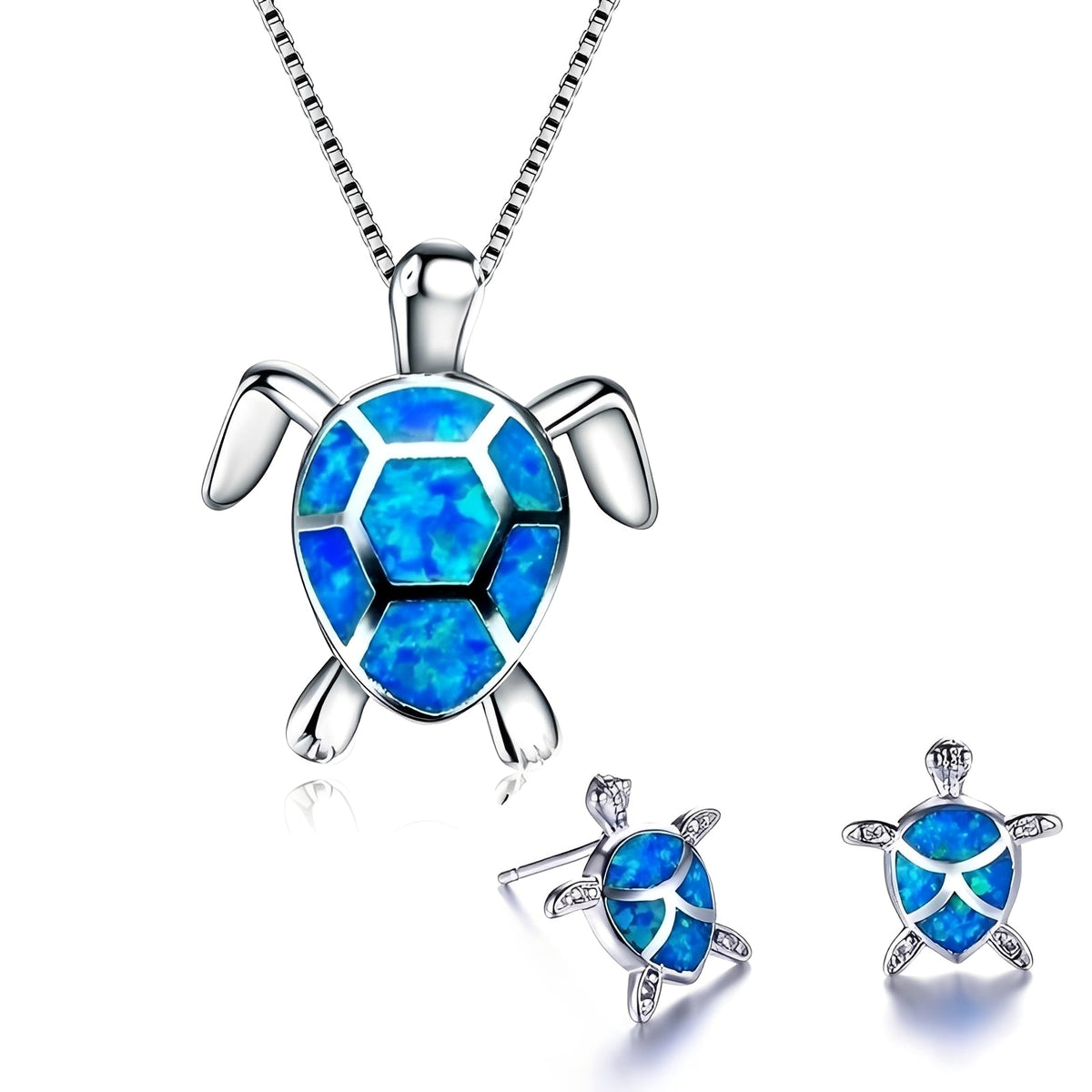 Kailea – Turtle Jewelry Set Crafted from Opal and Silver (Necklace + Earrings)