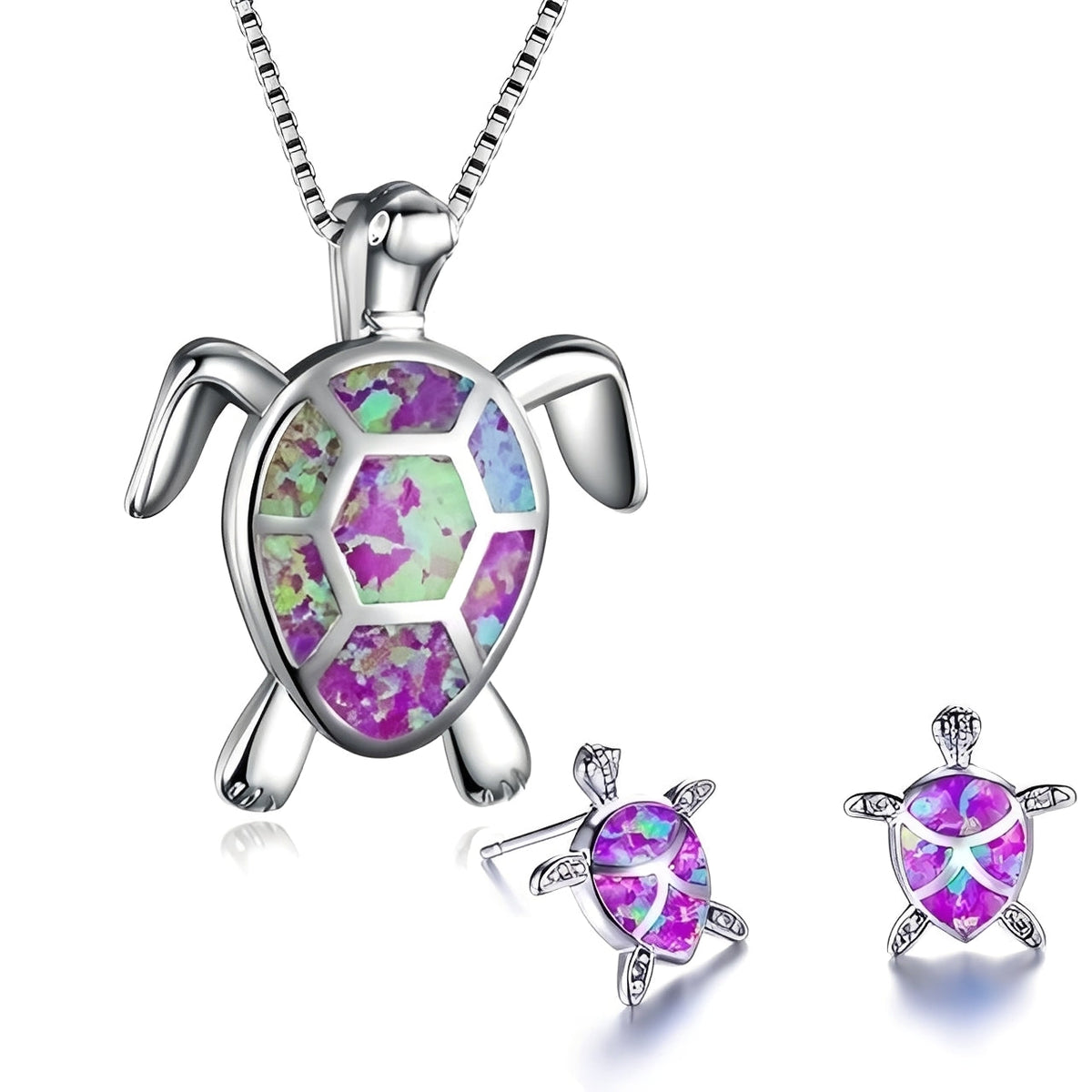 Kailea – Turtle Jewelry Set Crafted from Opal and Silver (Necklace + Earrings)