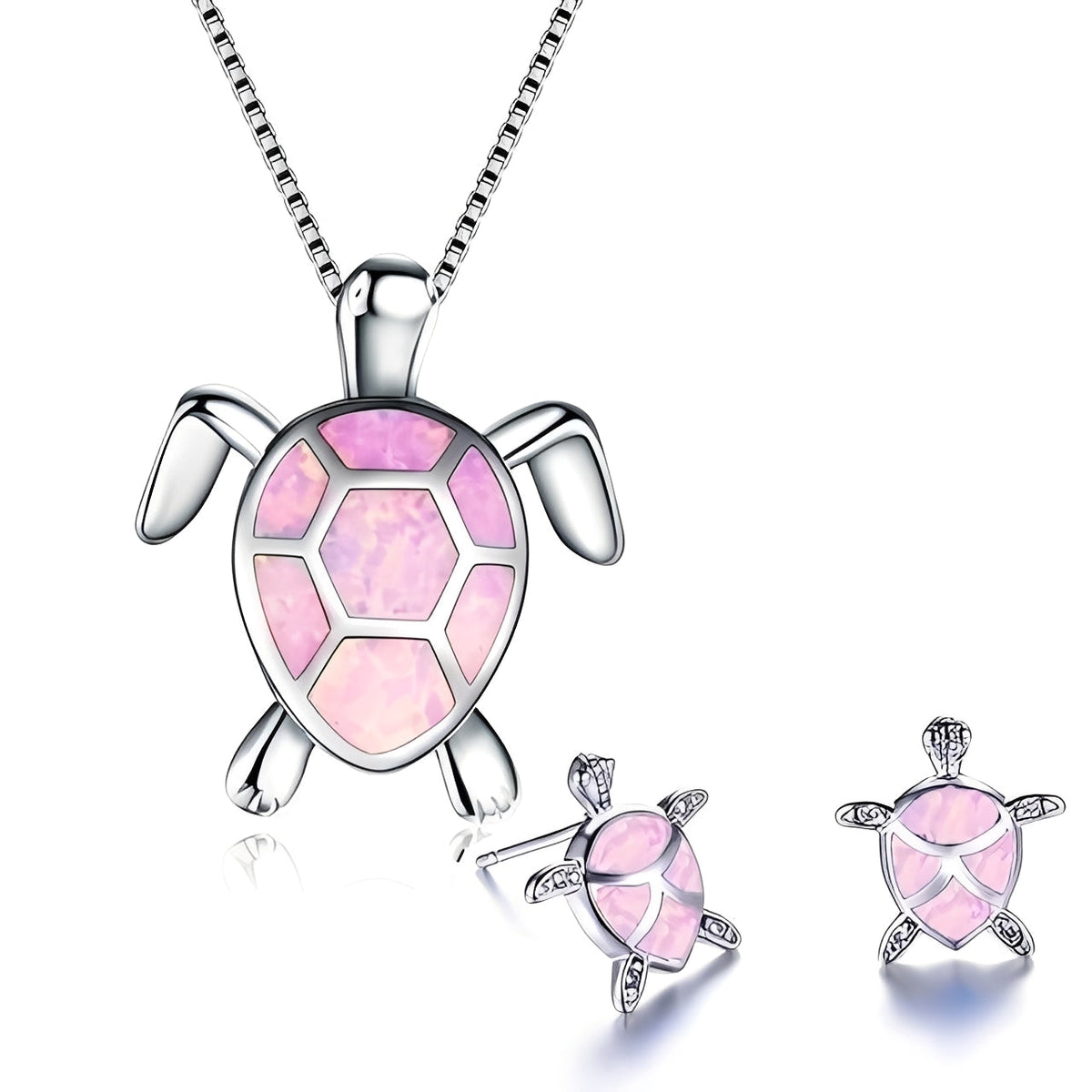 Kailea – Turtle Jewelry Set Crafted from Opal and Silver (Necklace + Earrings)