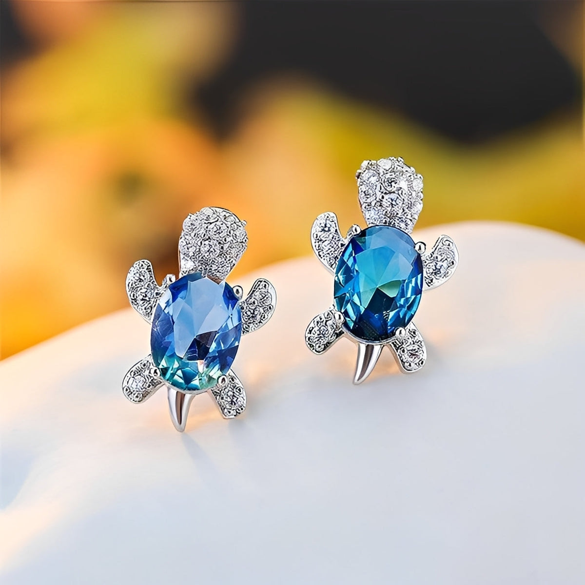 Talia – Earrings featuring Silver Sea Turtle and Zirconia