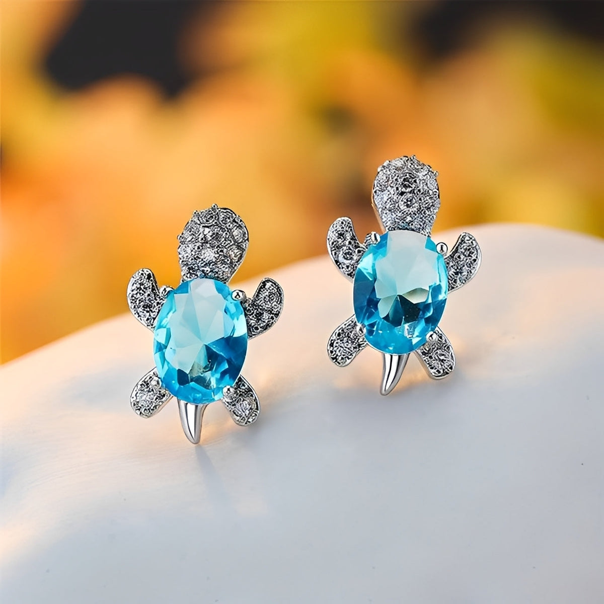 Talia – Earrings featuring Silver Sea Turtle and Zirconia