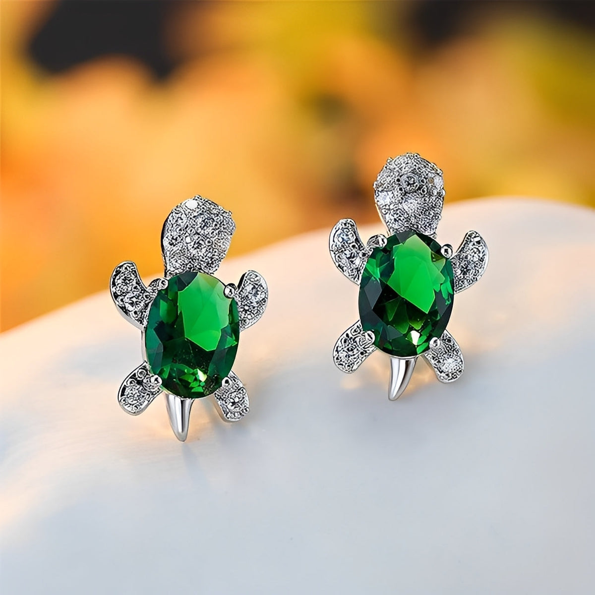 Talia – Earrings featuring Silver Sea Turtle and Zirconia