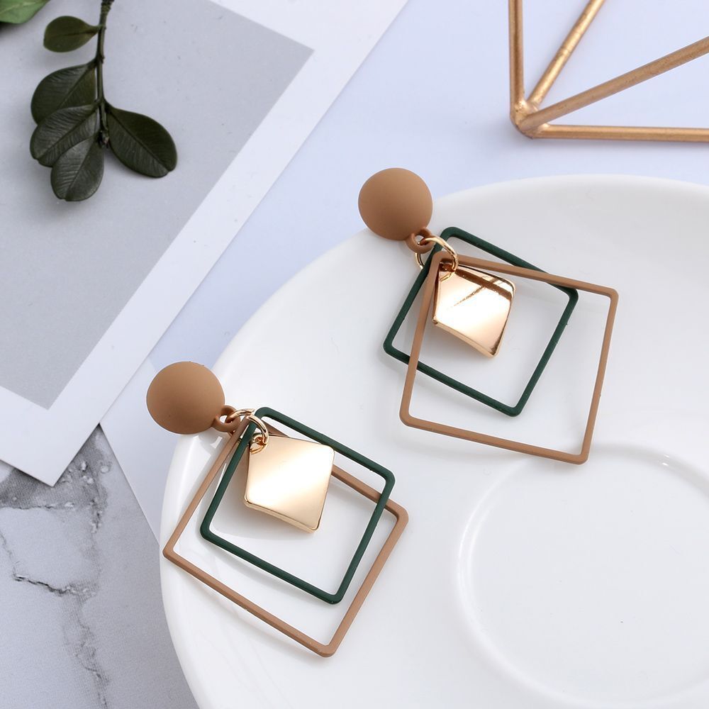 Geometric Drop Earrings - Hollow Square Earrings
