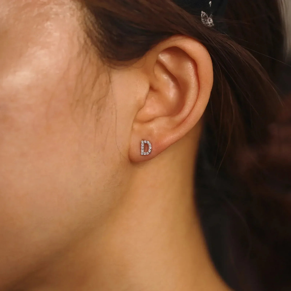 CZ silver initial earrings - subtle studs