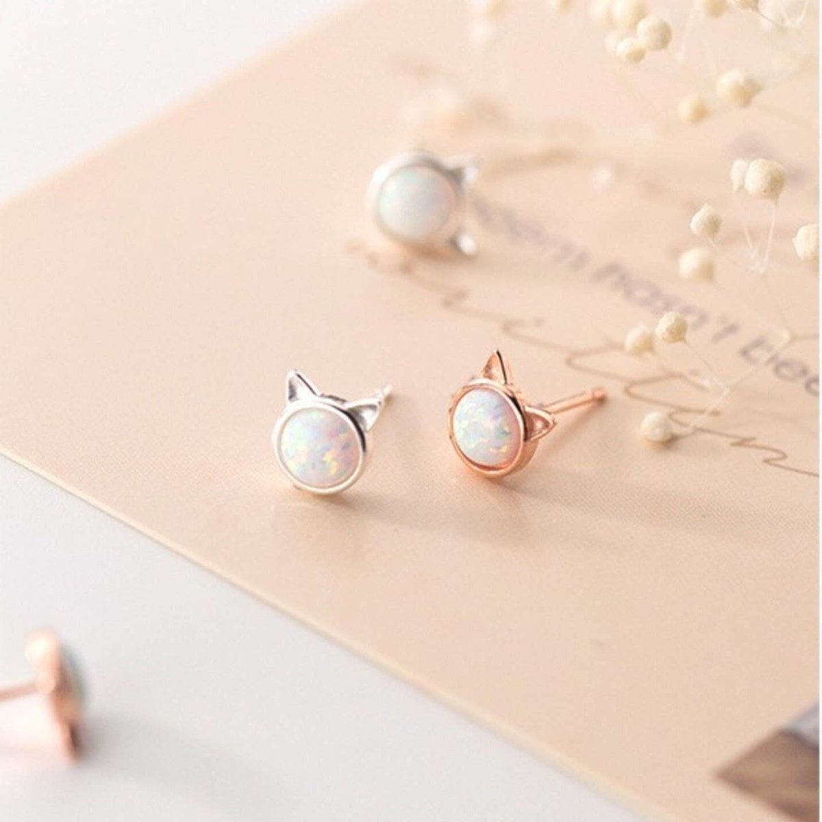 Sepideh - Cat earrings featuring opal stone