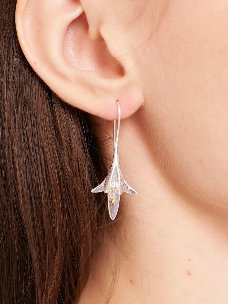 Jasmine Flower Hook Earrings in Silver