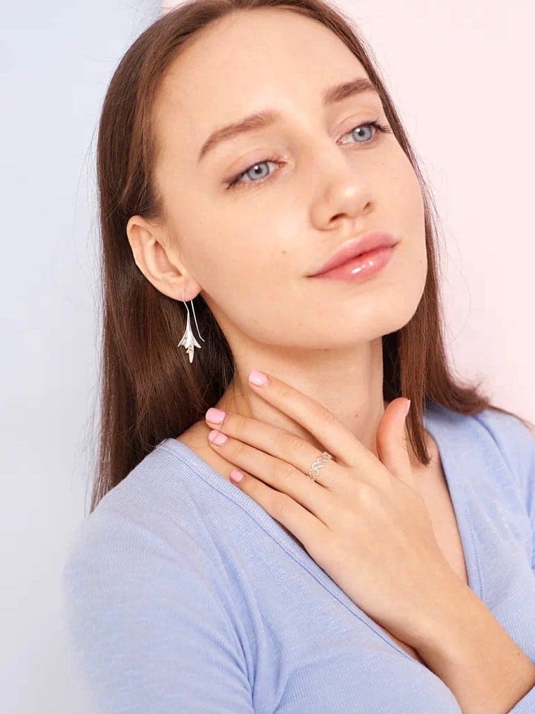 Jasmine Flower Hook Earrings in Silver