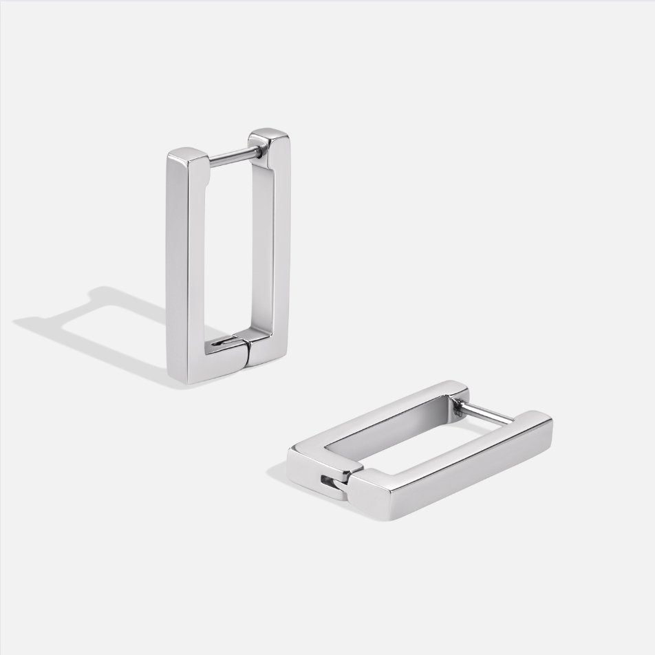 Theia - Rectangular silver hoops