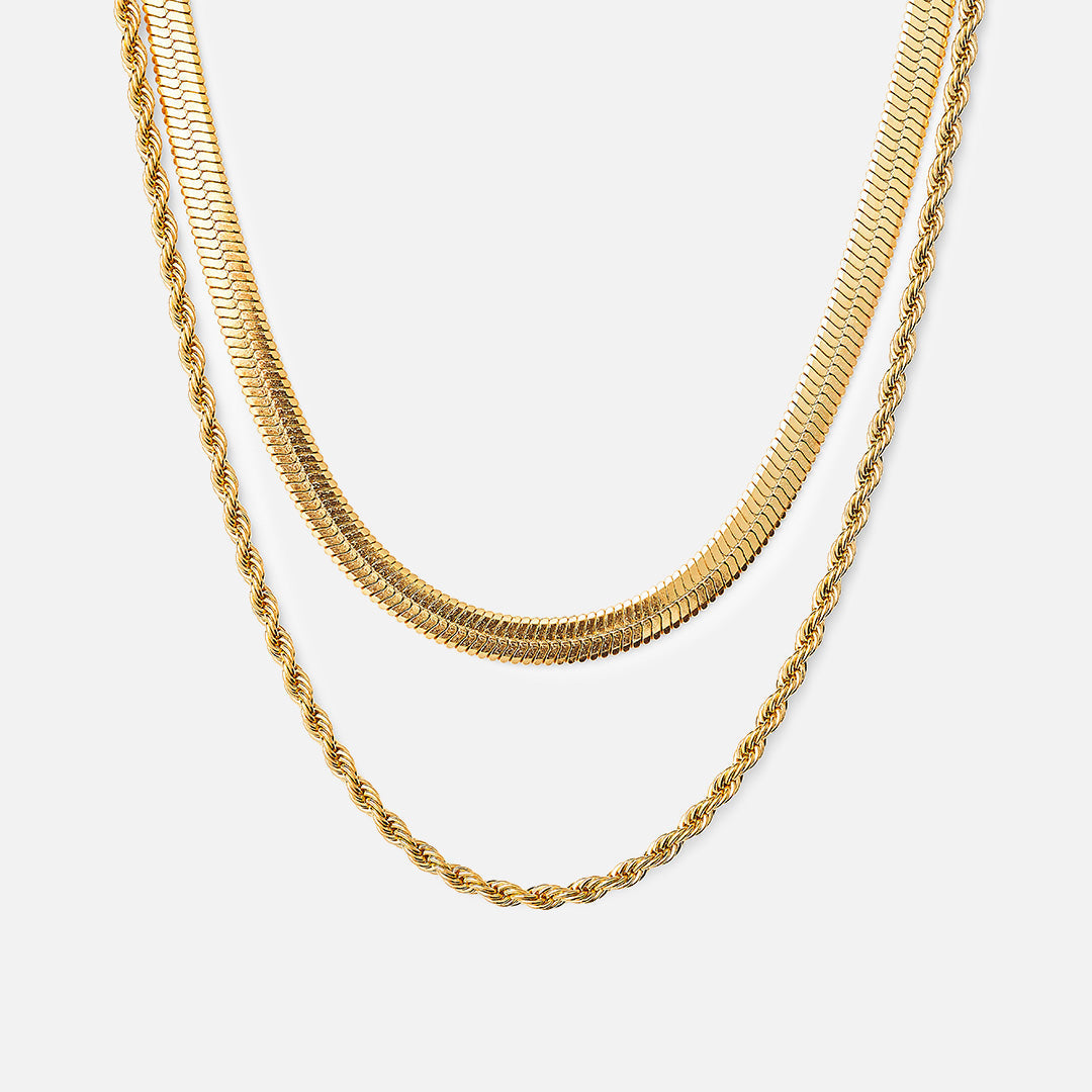 Tiana – Twisted Cord Chain & Flat Snake Chain Gold Plated