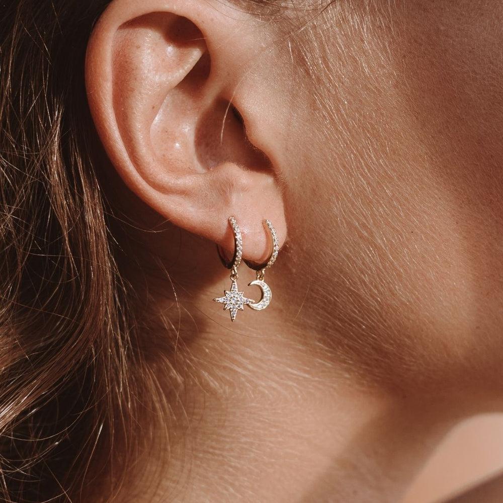Star & Moon Earrings - Inlay Rhinestone Huggies