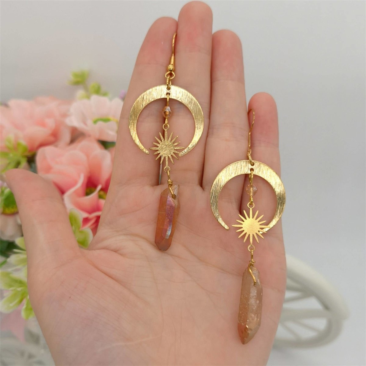 Homa - Crescent Moon Earrings crafted from Tangerine Quartz
