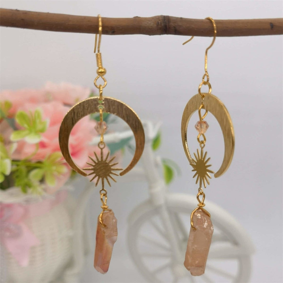 Homa - Crescent Moon Earrings crafted from Tangerine Quartz