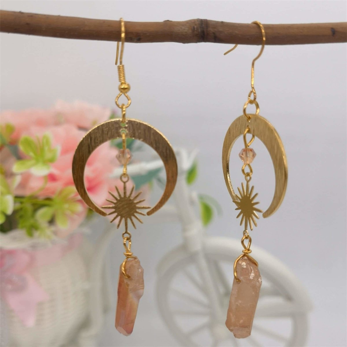 Homa - Crescent Moon Earrings crafted from Tangerine Quartz