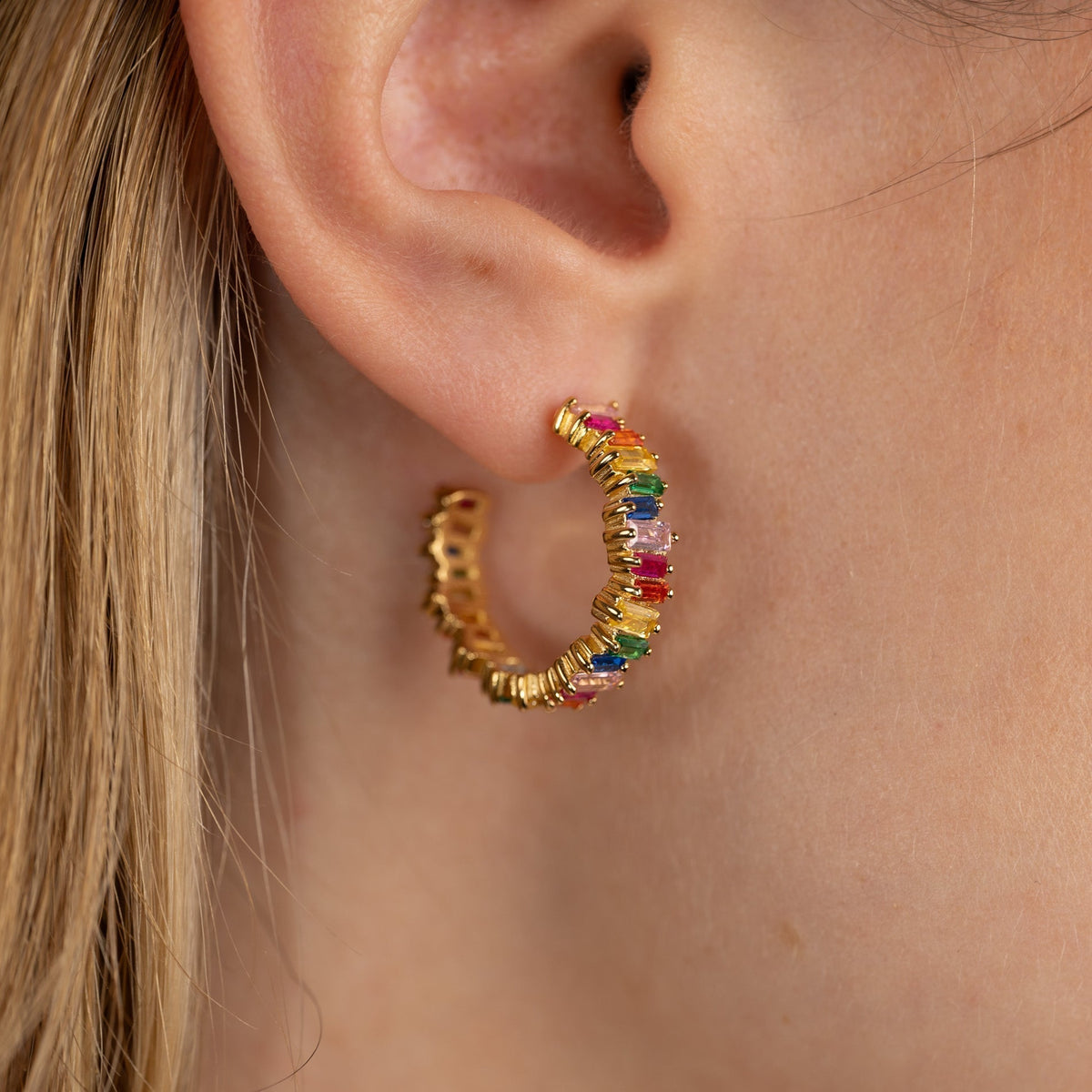 Veronica - Rainbow Golden Hoop Earrings