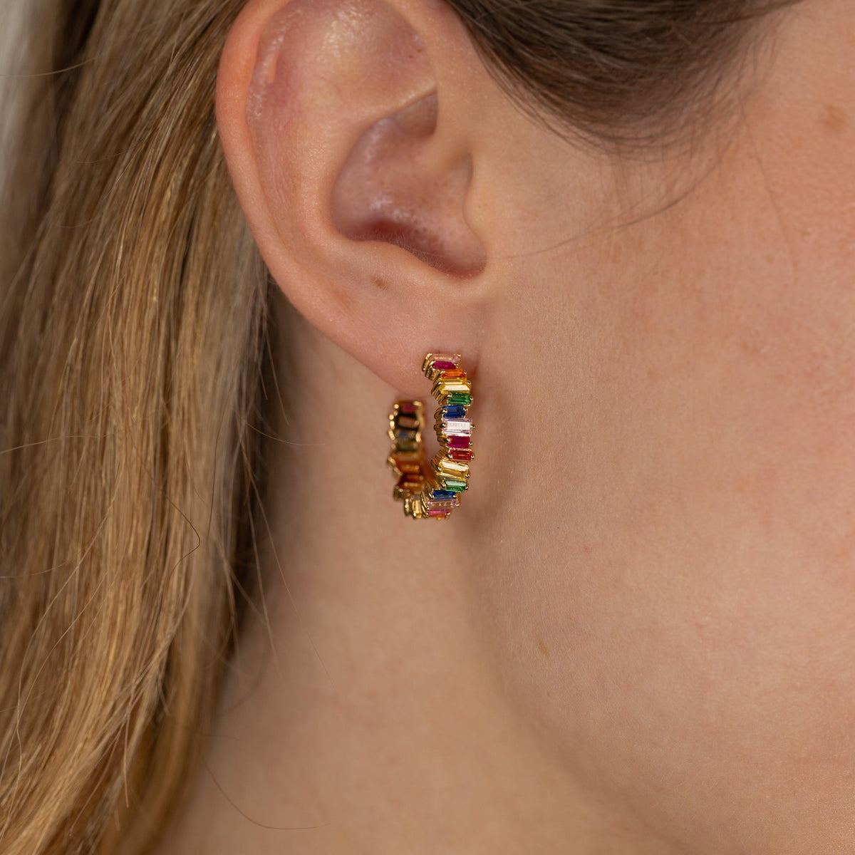 Veronica - Rainbow Golden Hoop Earrings