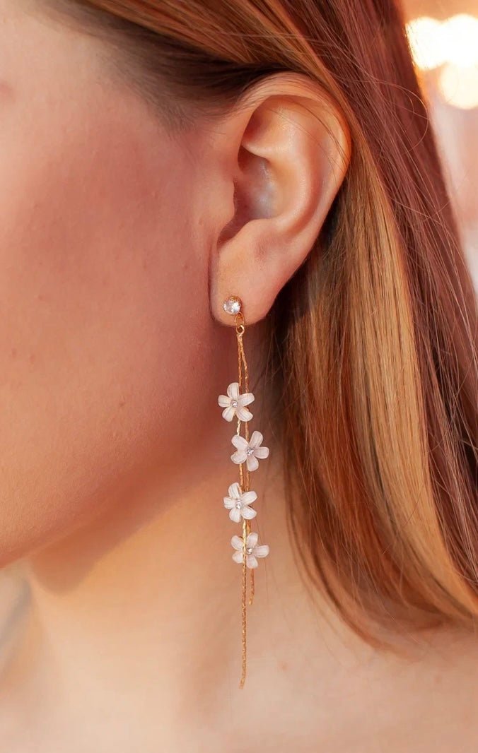 White Flowers with Gold Threads Earrings