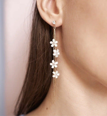 White Flowers with Gold Threads Earrings