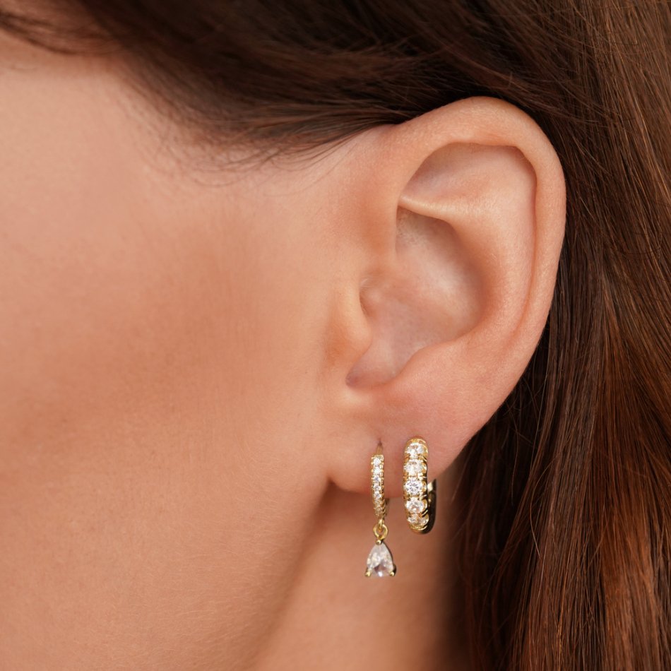 Ivory CZ Gold Hoops