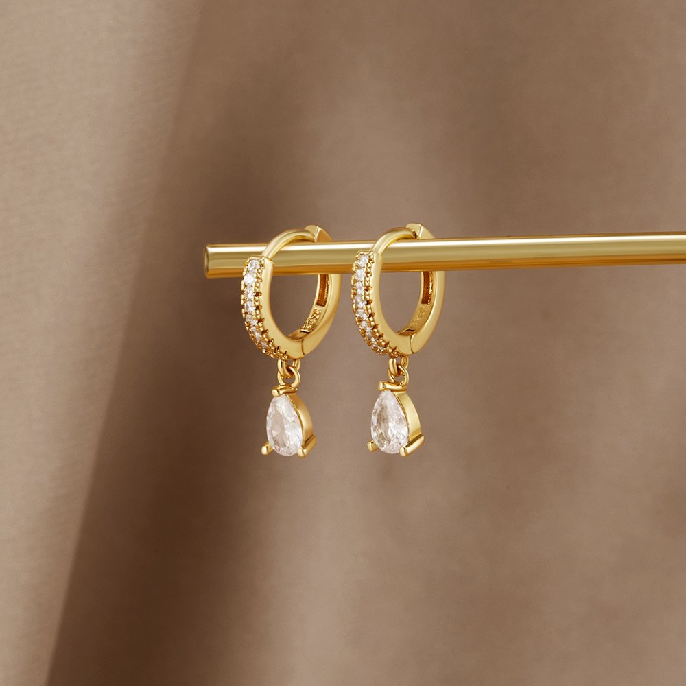 Ivory CZ Gold Hoops