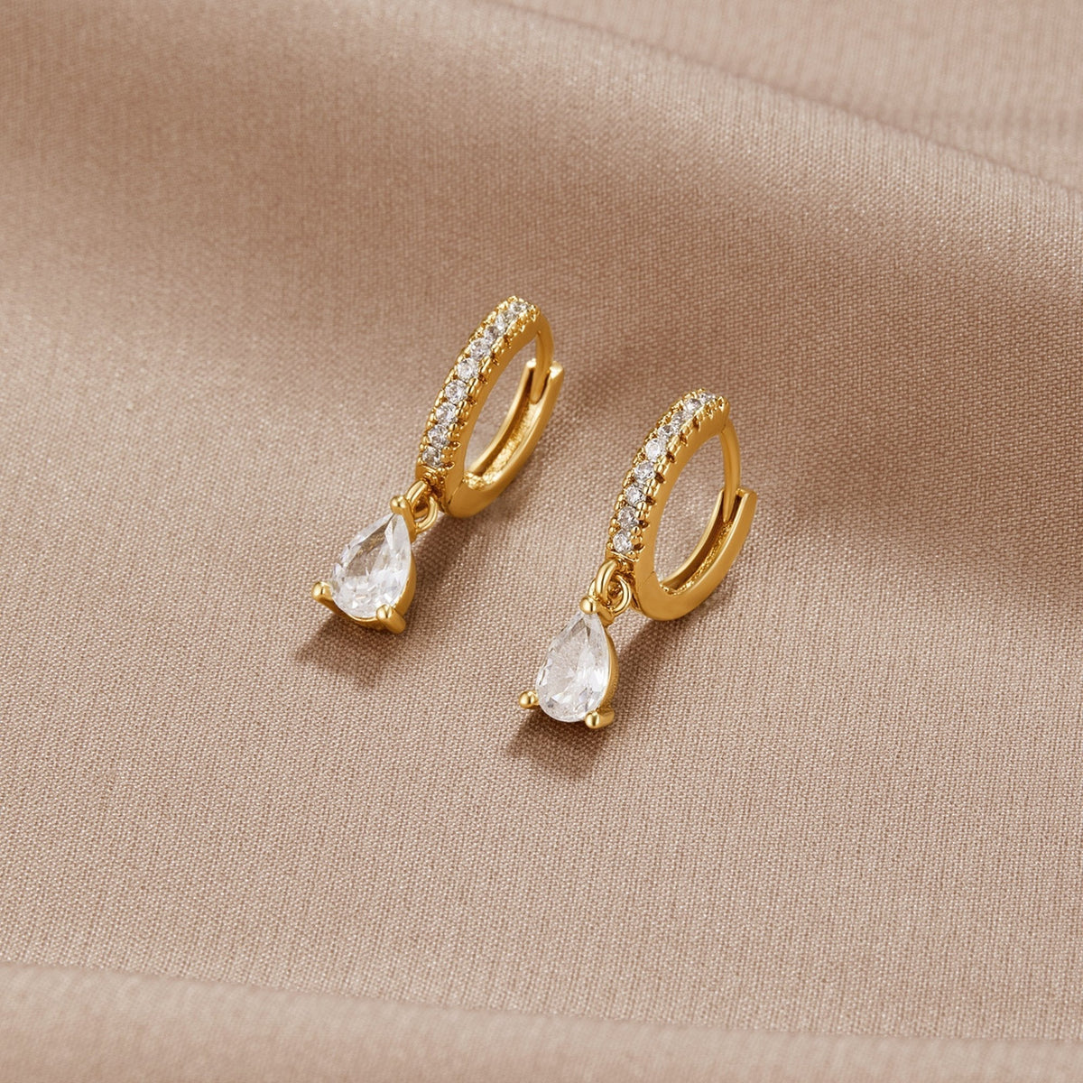 Ivory CZ Gold Hoops