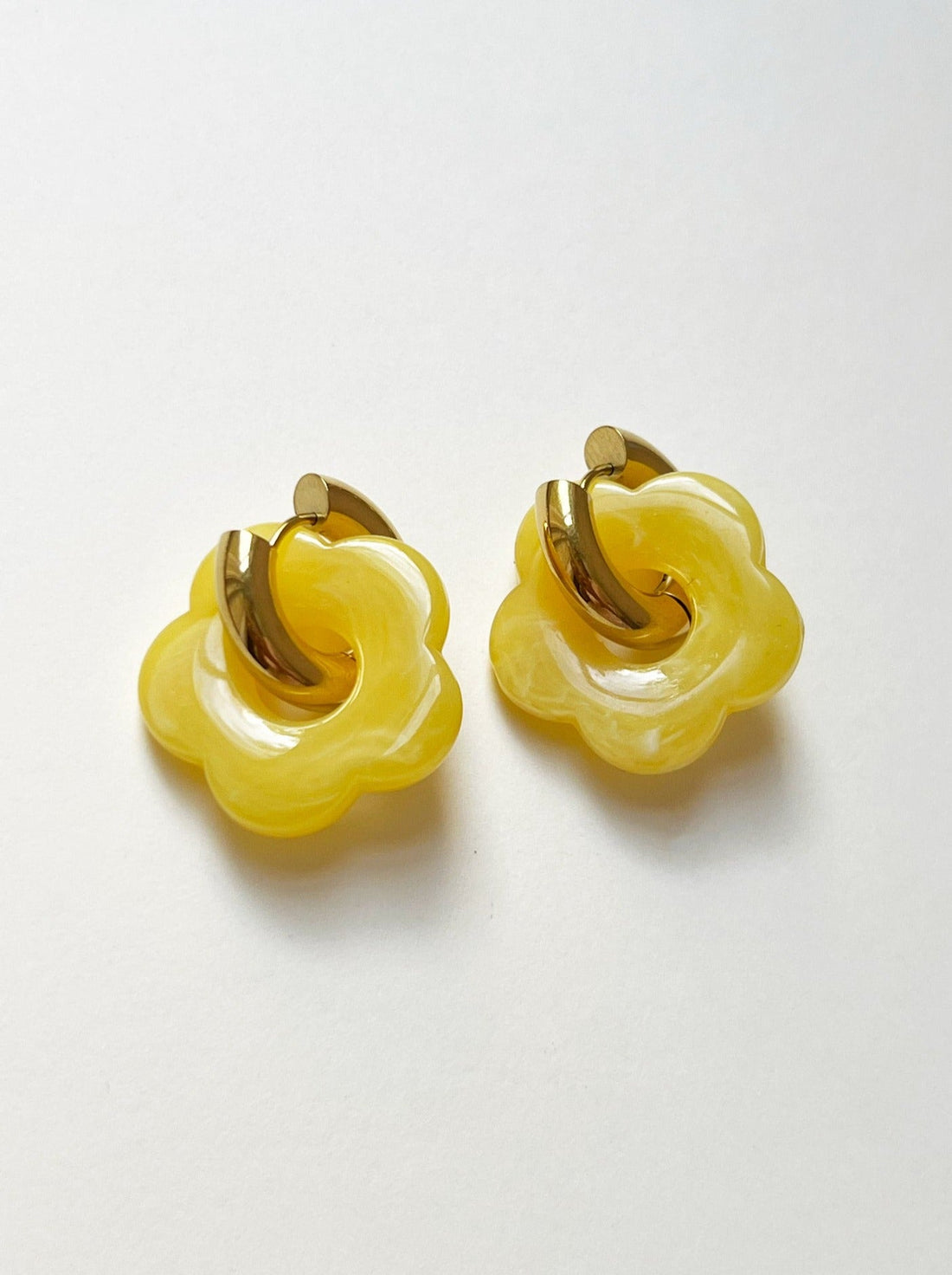 Yellow Donut Hoops with Flower Pendant
