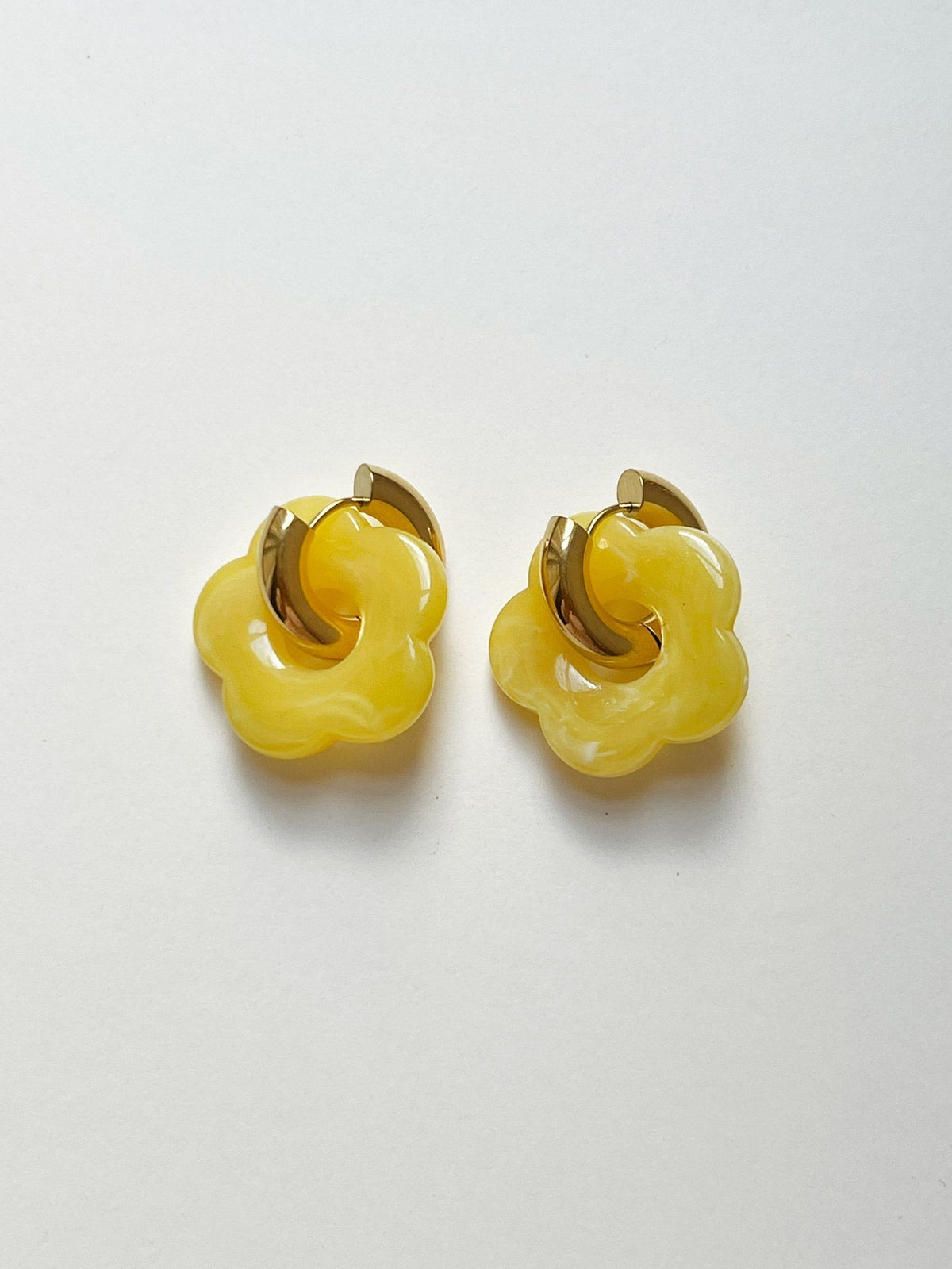 Yellow Donut Hoops with Flower Pendant